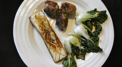 Foodie Friday – Grilled Miso Eggplant & Baby Bok Choy with Sesame Ginger Meatballs